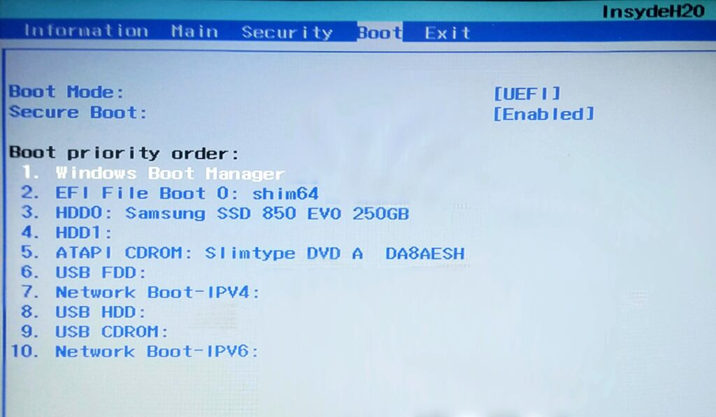 disinstallare linux dual boot: modificare sequenza boot 1