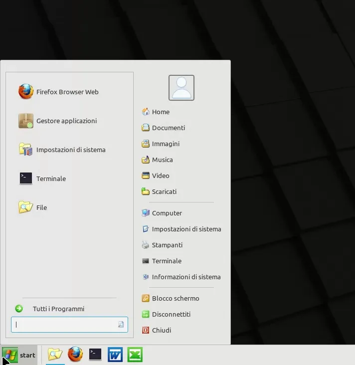 Menu in stile Windows XP in Linux Mint Cinnamon