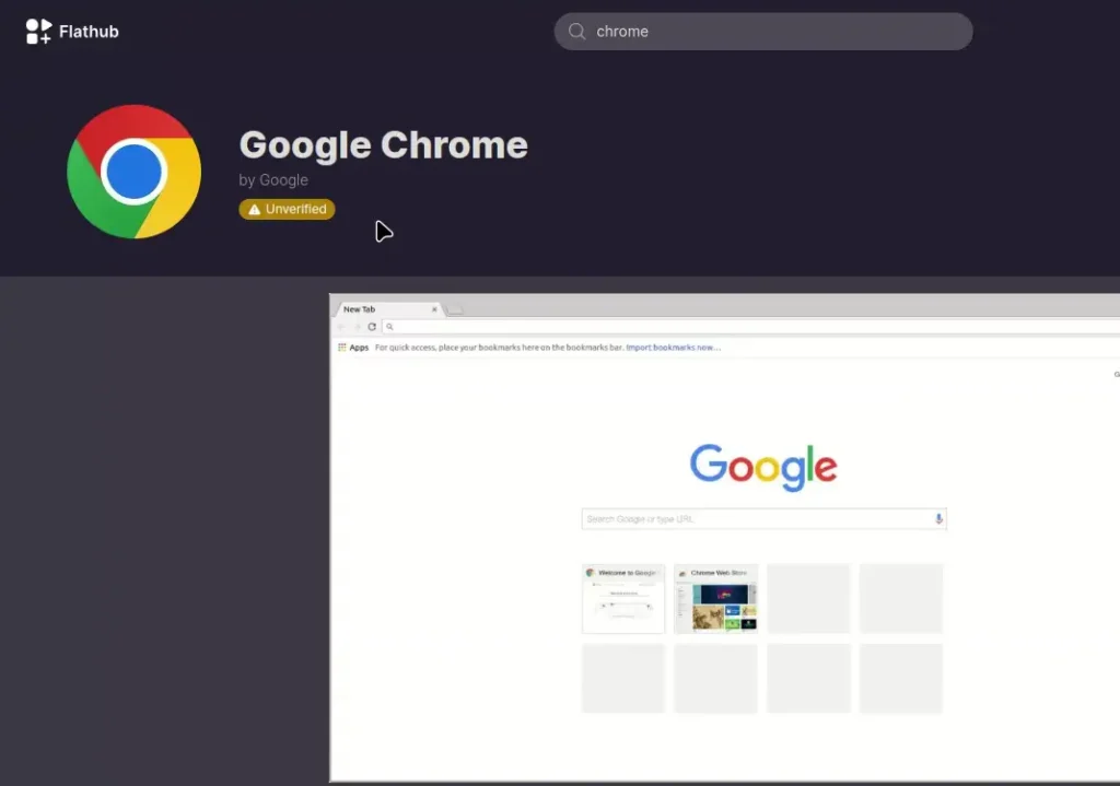 Google Chrome flatpak non verificato su Flathub