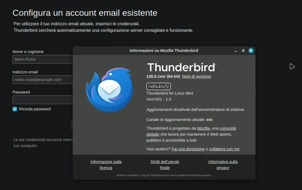 Mozilla Thunderbird 128 ESR in Linux Mint 22