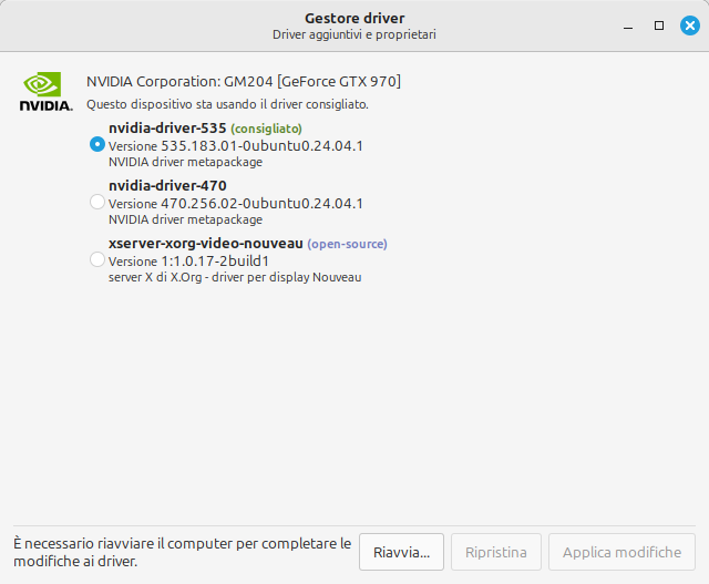 Gestore driver di Linux Mint 22