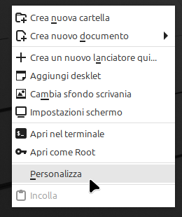 Menu contestuale sul desktop di Linux Mint Cinnamon