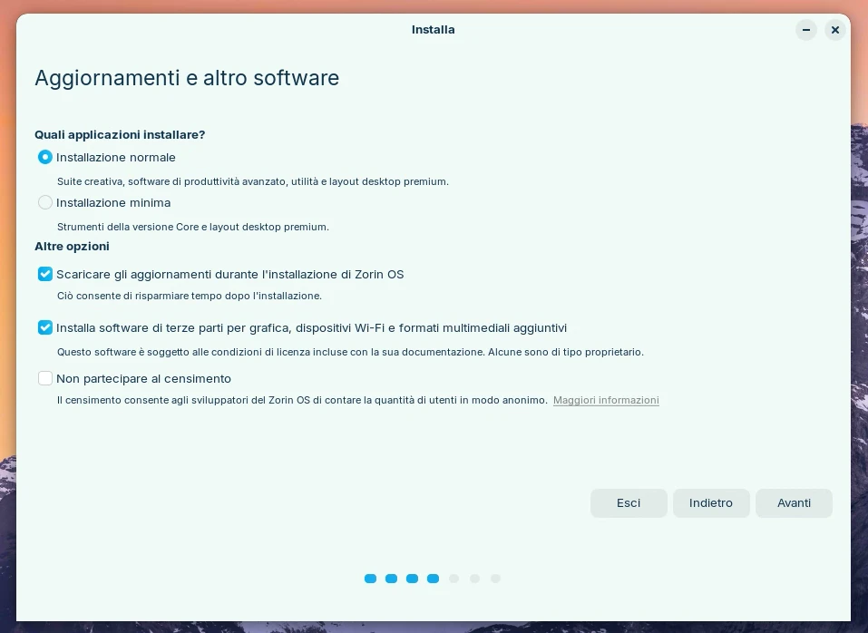 Opzioni di installazione nelle edizioni Pro di Zorin OS 17