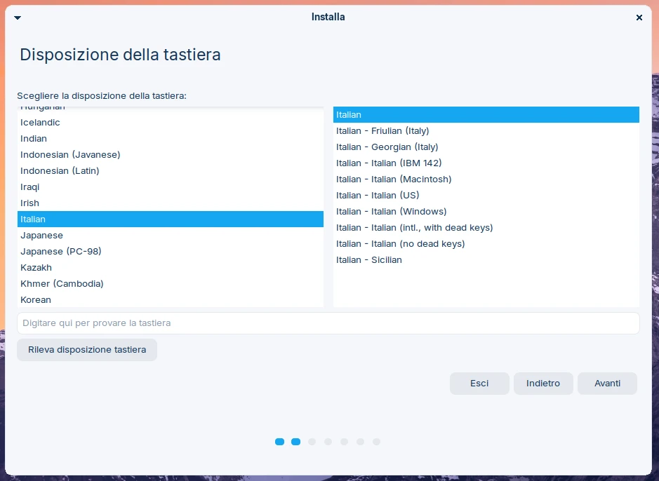 Disposizione della tastiera nell'installazione di Zorin OS