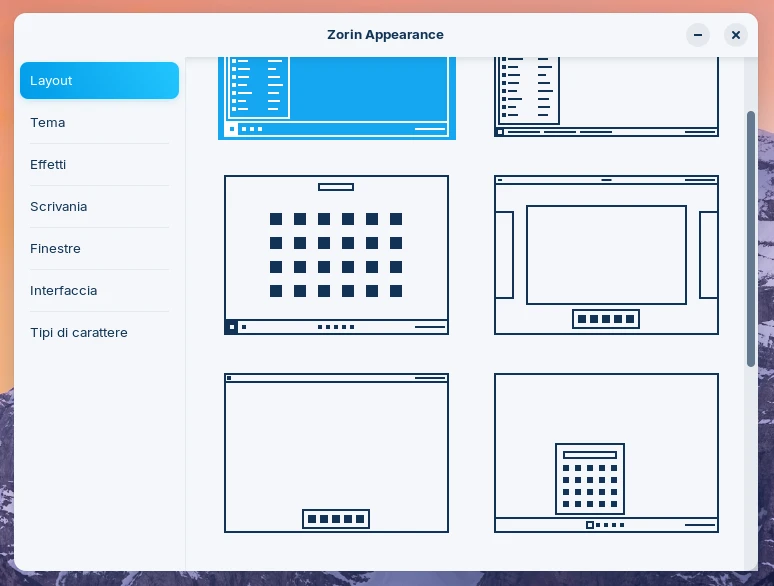 Layout disponibili in Zorin Appearance con le edizioni Pro della versione 17.2