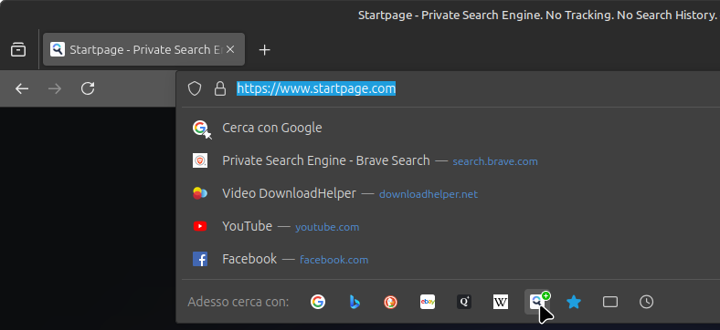 Aggiunta di Startpage ai motori di ricerca di Firefox