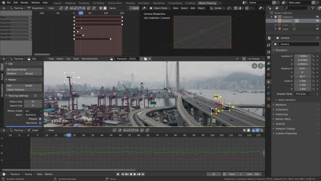 Schermata di Blender nella modalità VFX