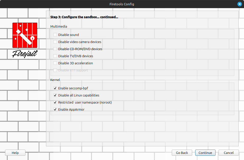 Impostazioni multimedia e kernel in Firetools