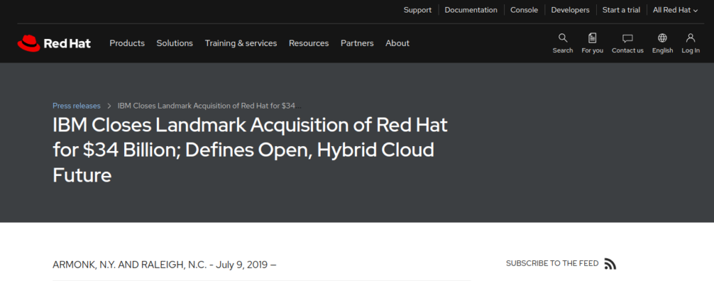 La notizia dell'acquisizione di Red Hat da parte di IBM