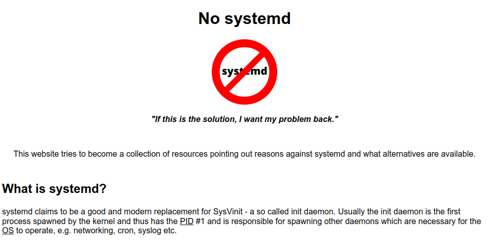 La homepage di nosystemd.org