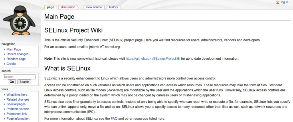 Homepage del progetto SELinux