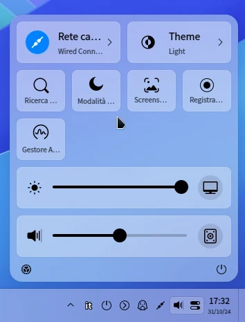 Il centro azioni rapide di Deepin 23