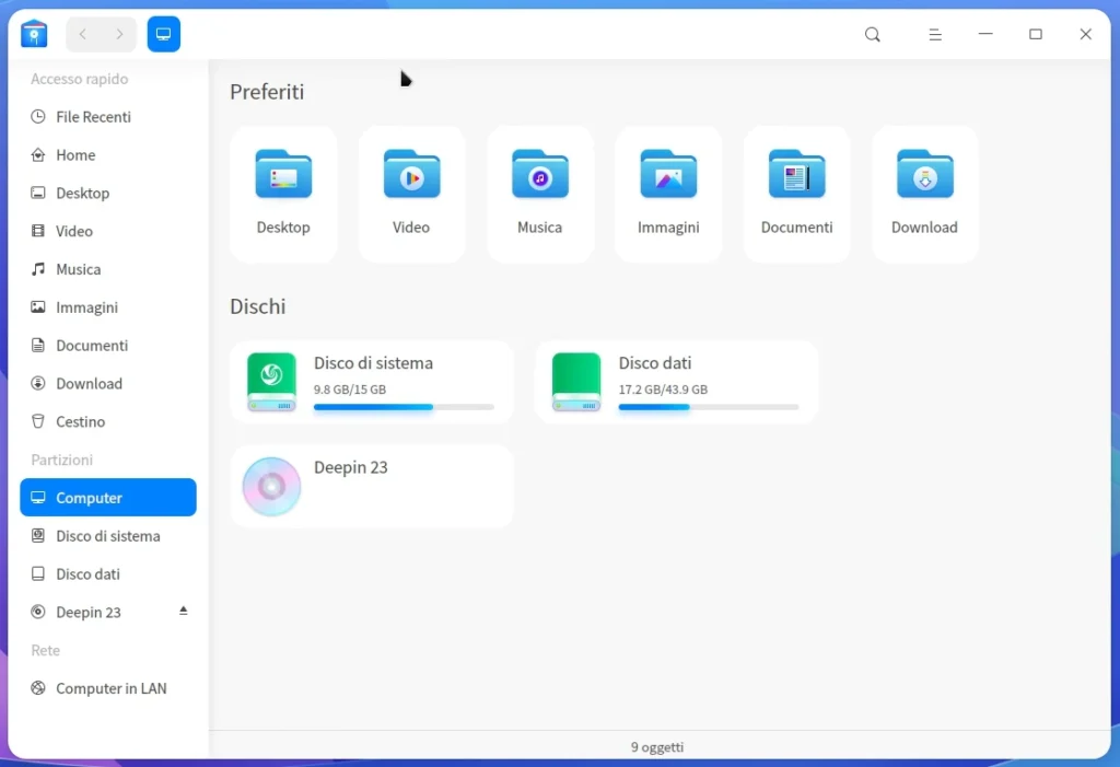 Il file manager di Deepin 23