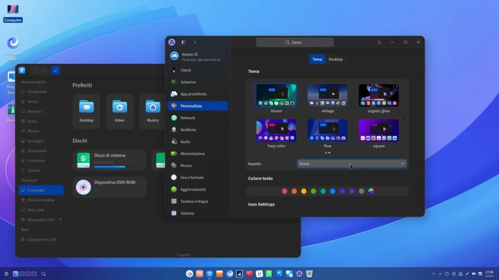 Impostazioni di personalizzazione di Deepin 23