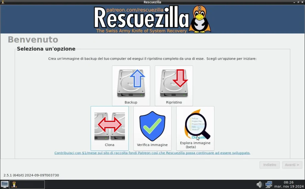 Schermata di Rescuezilla