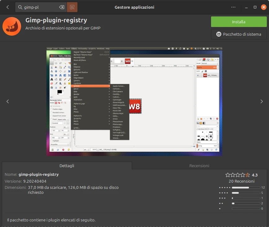 gimp-plugin-registry nel centro software di Linux Mint