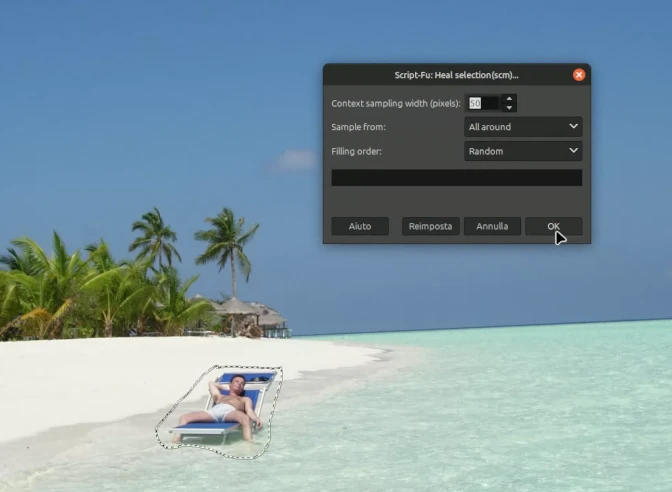 Selezione per filtro Heal Selection in Gimp