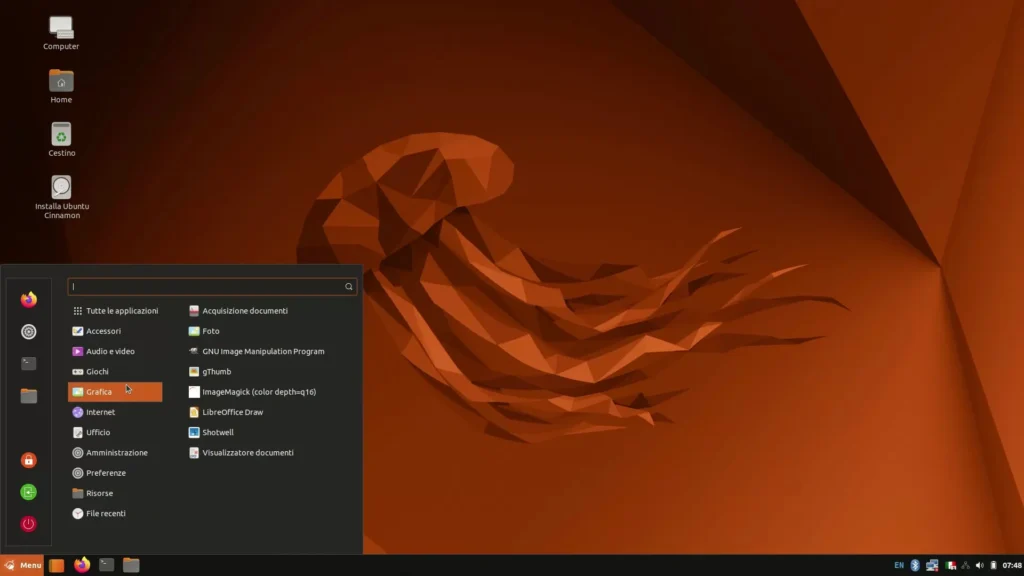 Il desktop di Ubuntu Cinnamon